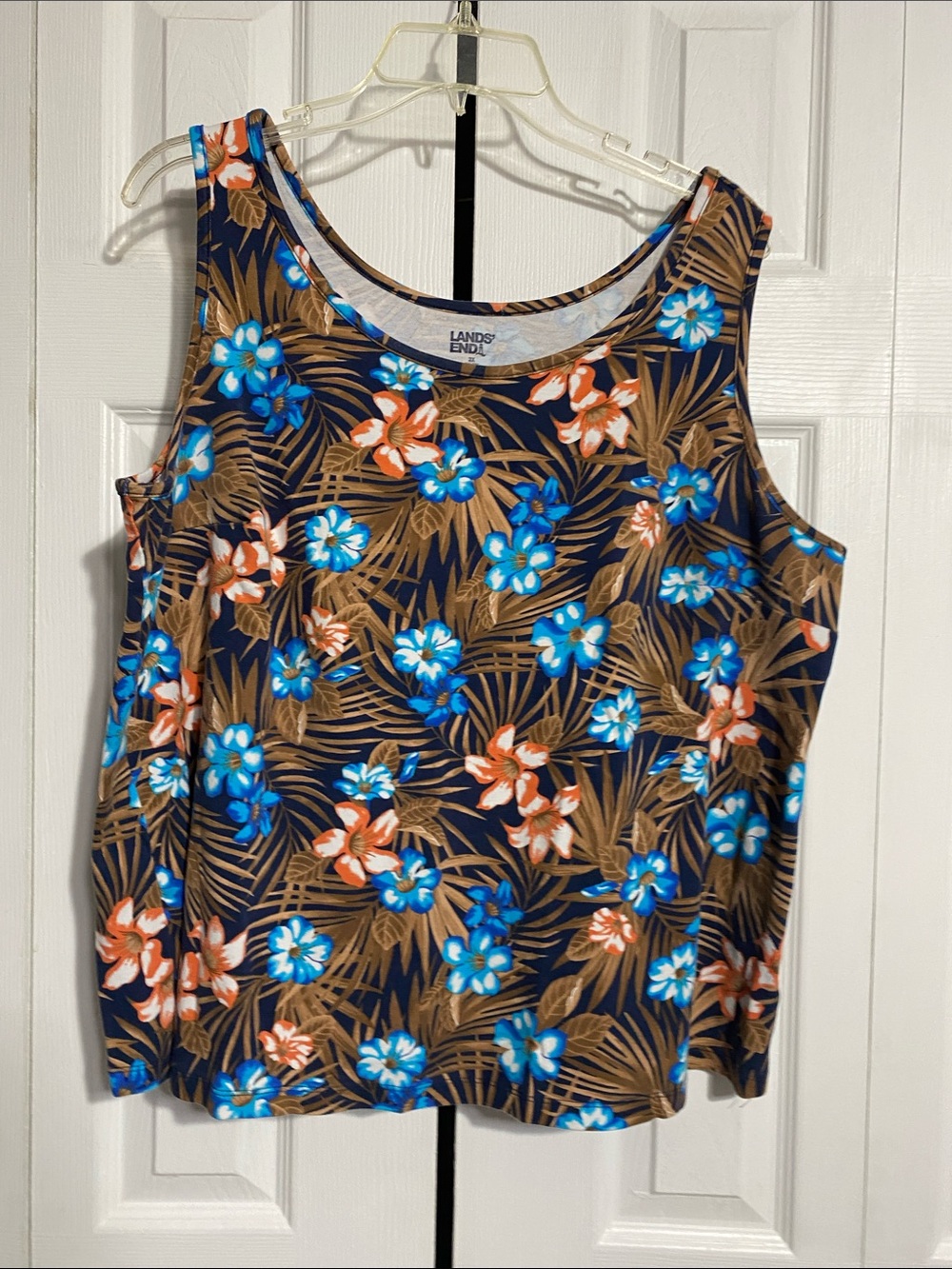 Lands' End Floral Tank Top in Navy, Blue, Brown, Coral